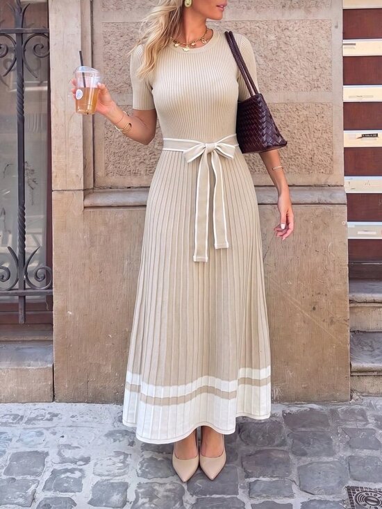 Dresses & Skirts - Apricot Elegant Women's Short Sleeve Knitted Dress